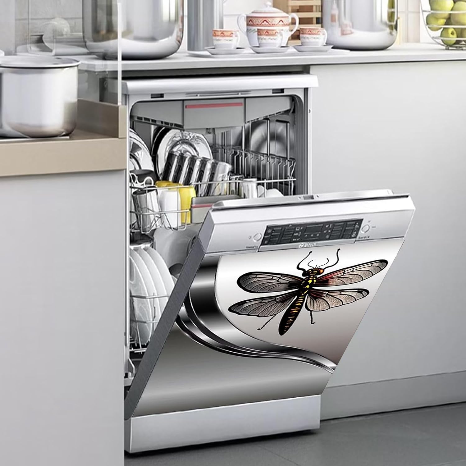 Stainless Dishwasher Covers For The Front Magnetic,Farm Dragonfly Vinyl Decorative Dishwasher Magnet Cover Door Panel Decal,Refrigerator Sticker Easily Trimmable Magnetic 23"x26"