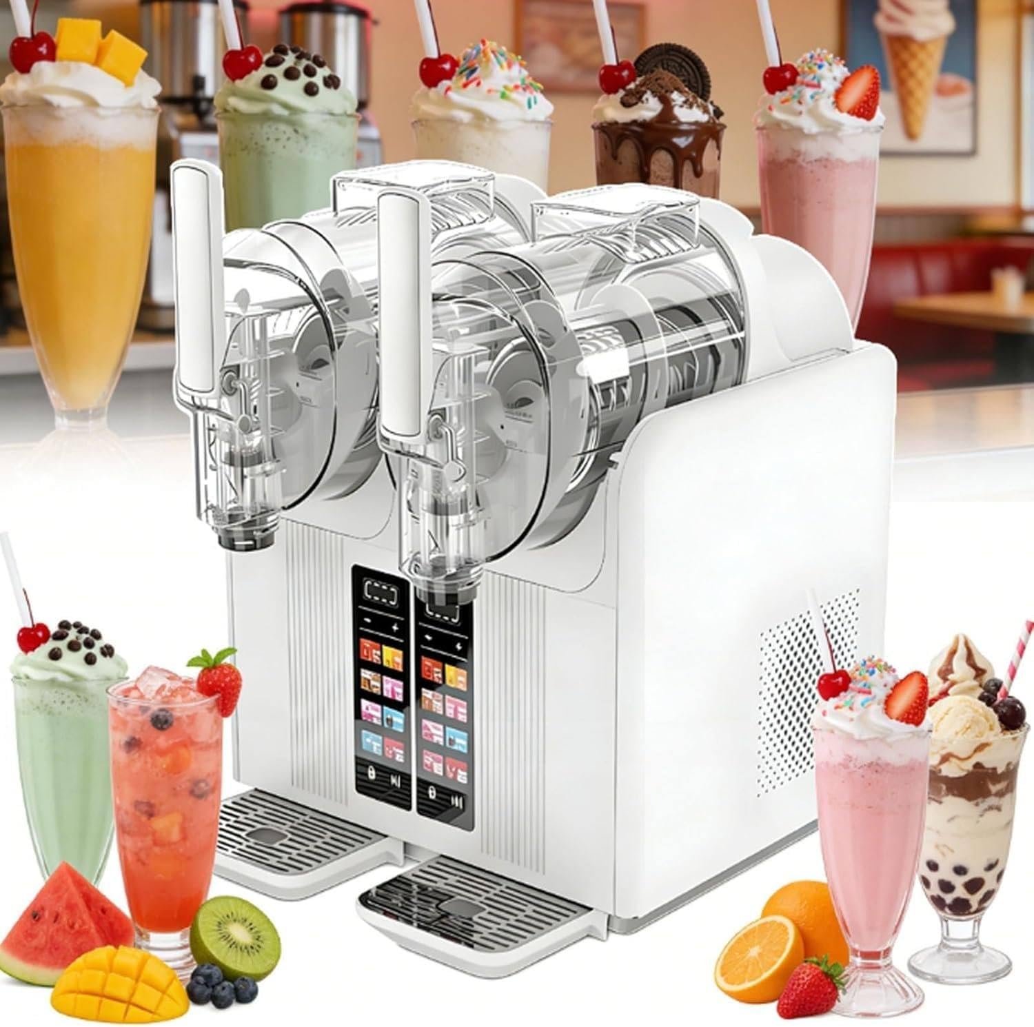 XUXIAO Freeze Drink & Slushie Machine, 430W 2L Dual Tank Commercial Slushy Maker White