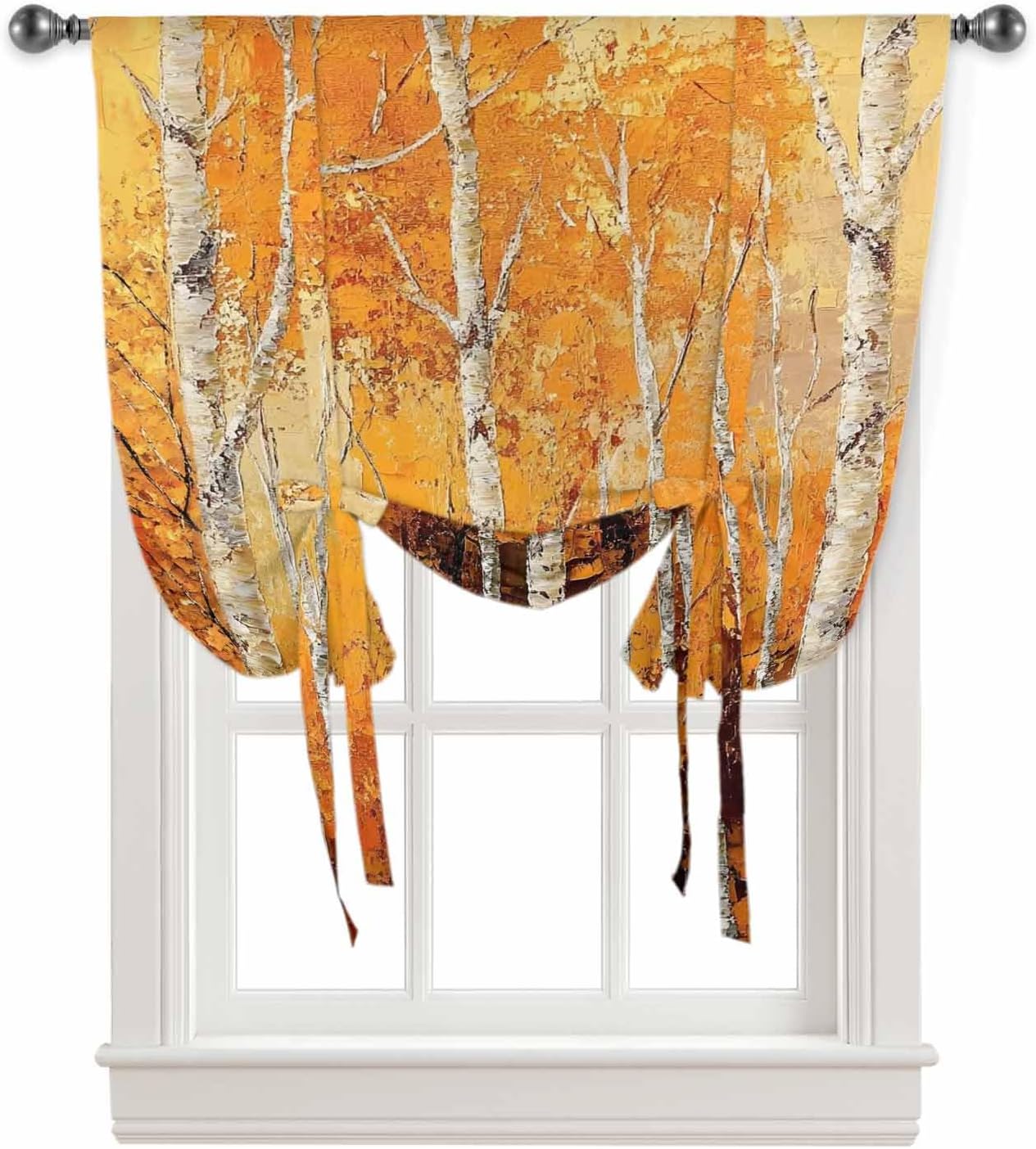 Tie Up Curtains for Windows, Fall Branch Tree Kitchen Curtain Adjustable Balloon Window Shades, Autumn Yellow Forest Natural Vintage Valance Curtains for Living Room/Bedroom/Cafe 46"x63"