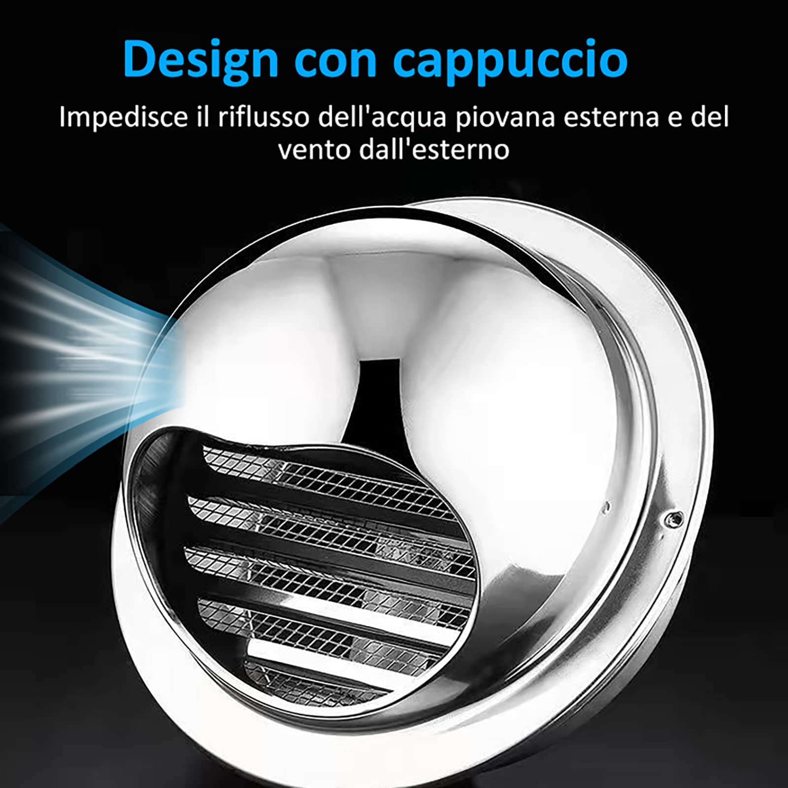 Ø50-300mm,Griglia di ventilazione inox in acciaio,Griglia Areazione per l'aria,con Rete,Resistente intemperie,per Cucina Bagno Ufficio Garage Pareti Ventilazione e scarico (300mm/11.81in)