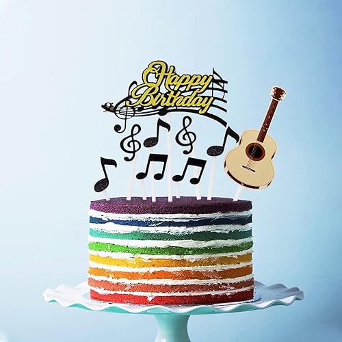 Miniatura 5 de Honbay Juego de 9 decoraciones para tartas de cumpleaños, guitarra, música, fiesta, tartas