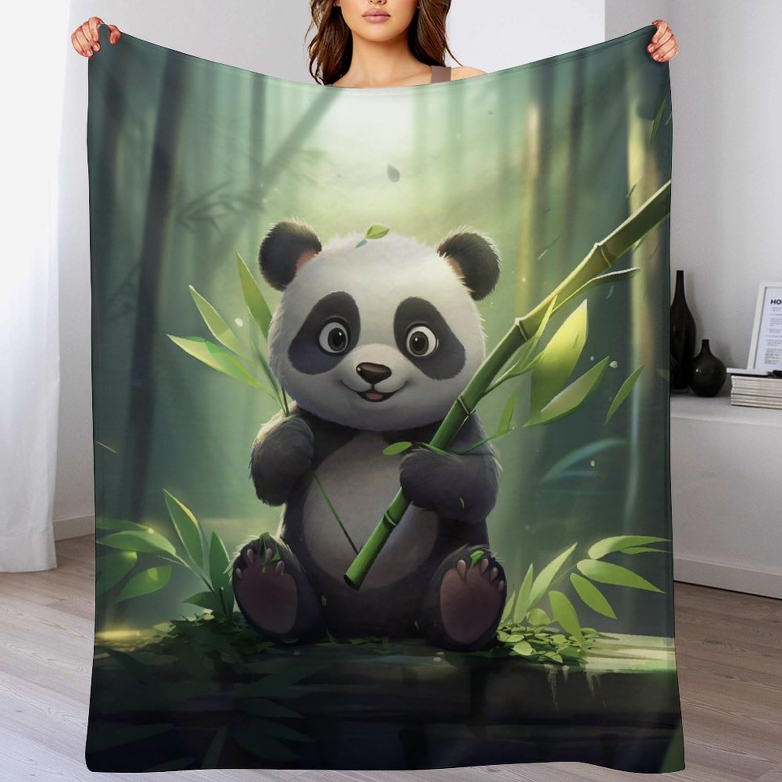 Couverture jeté flannel panda 180x200cm pour canapé et lit