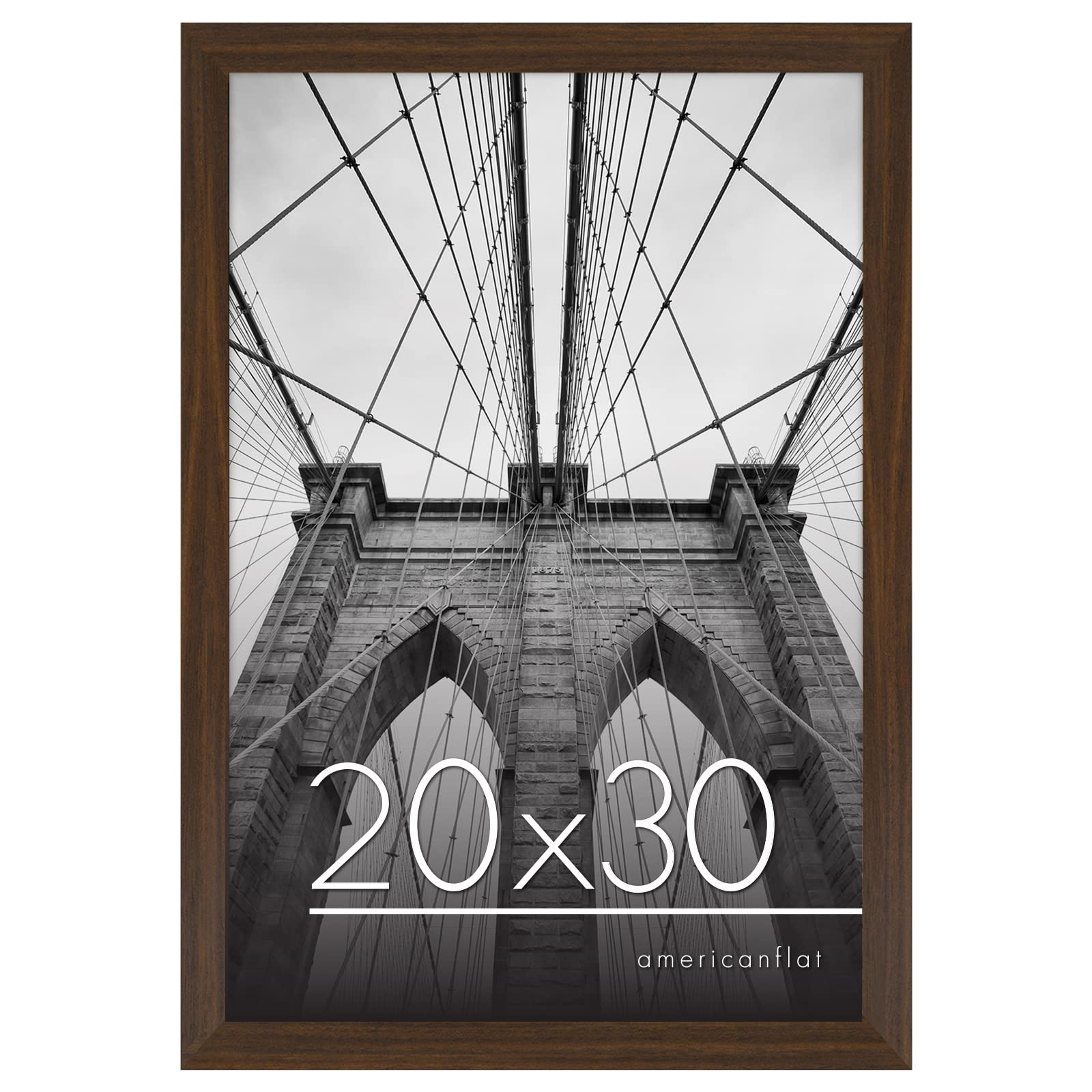 Americanflat 20x30 Poster Frame in Walnut - Composite Wood with Polished Plexiglass - Horizontal and Vertical Formats for Wall with Included Hanging Hardware