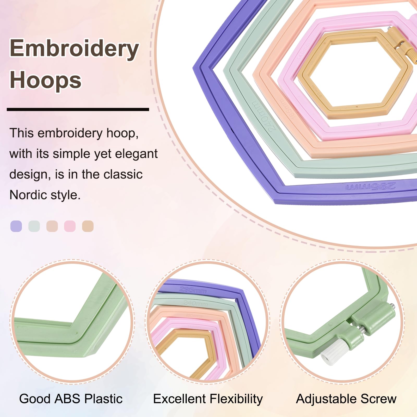 PATIKIL 5 Pieces 4.1" x 3.7" Hexagonal Embroidery Hoops - Image 3