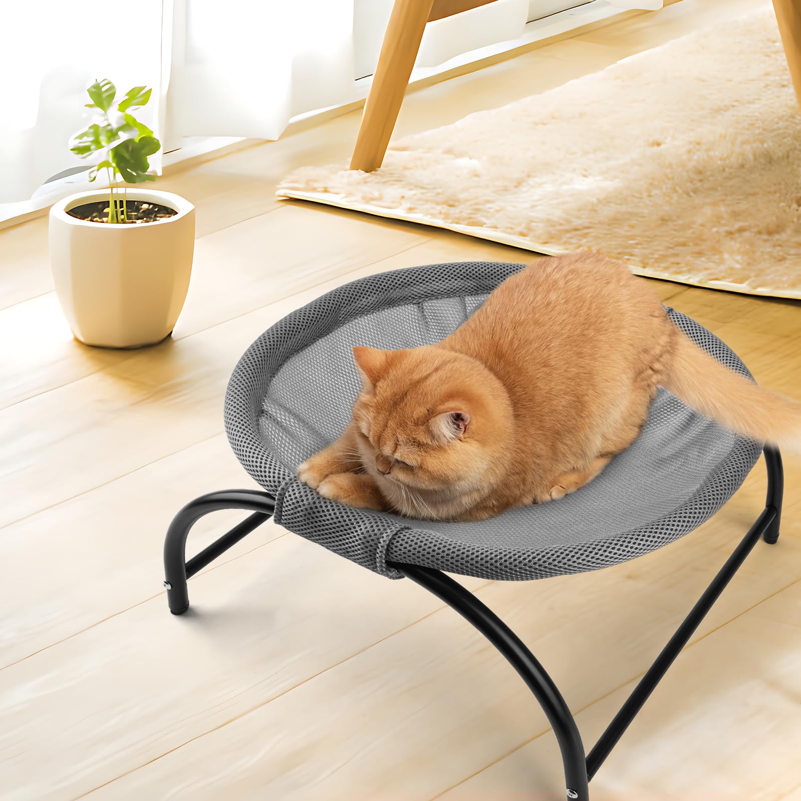 LIFLIX Hamaca elevada para gatos, cama elevada con red extraíble y lavable, para interior y exterior, color gris