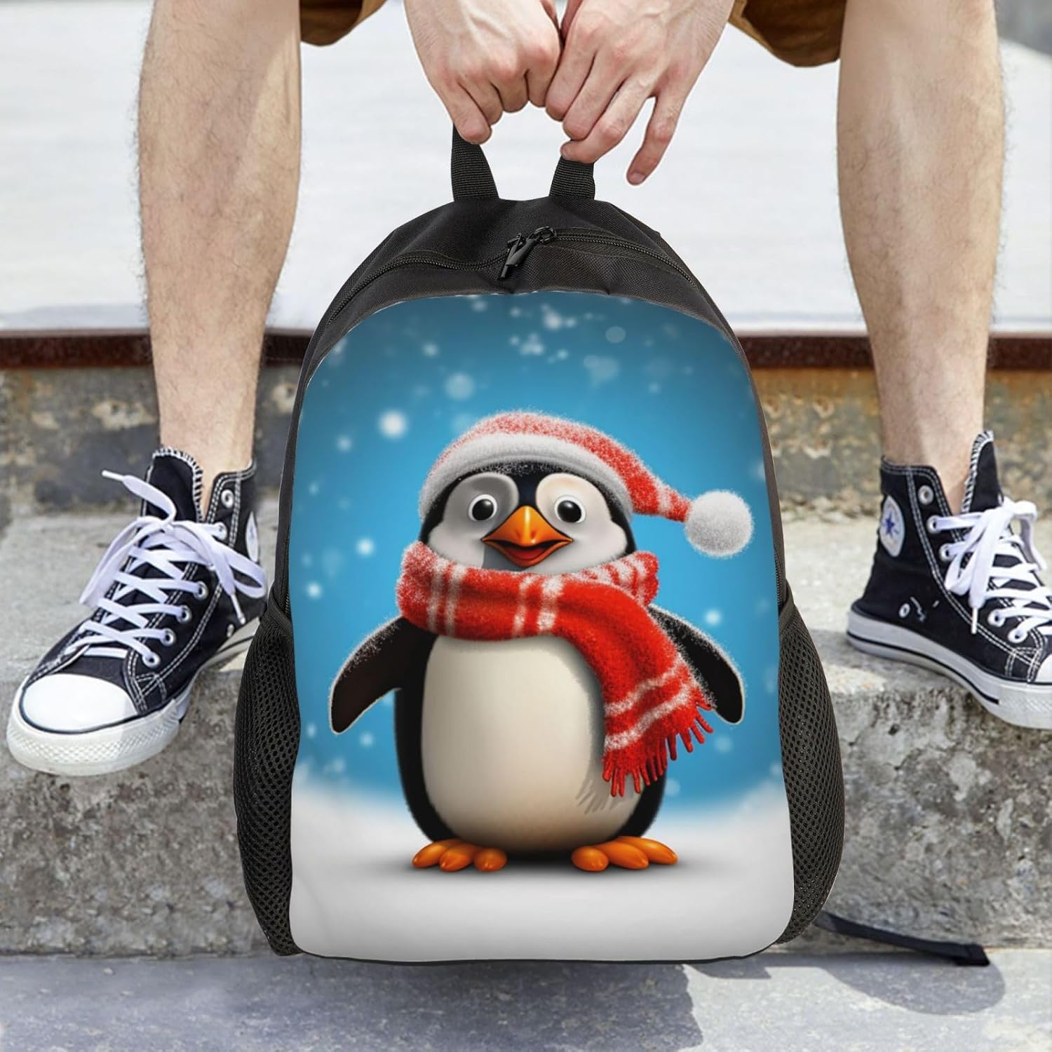 OUSIKA クリスマス ファニー ペンギン バックパック カジュアル トラベル デイパック 軽量 ラップトップバッグ ラップトップ