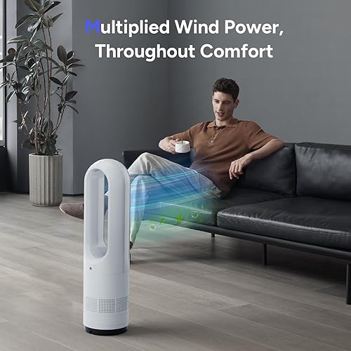 Miniatura 3 de Ventilador sin aspas, ventilador de torre de enfriamiento de 22 pulgadas oscilante de 80 con control remoto, temporizador de 9H, 8 velocidades,