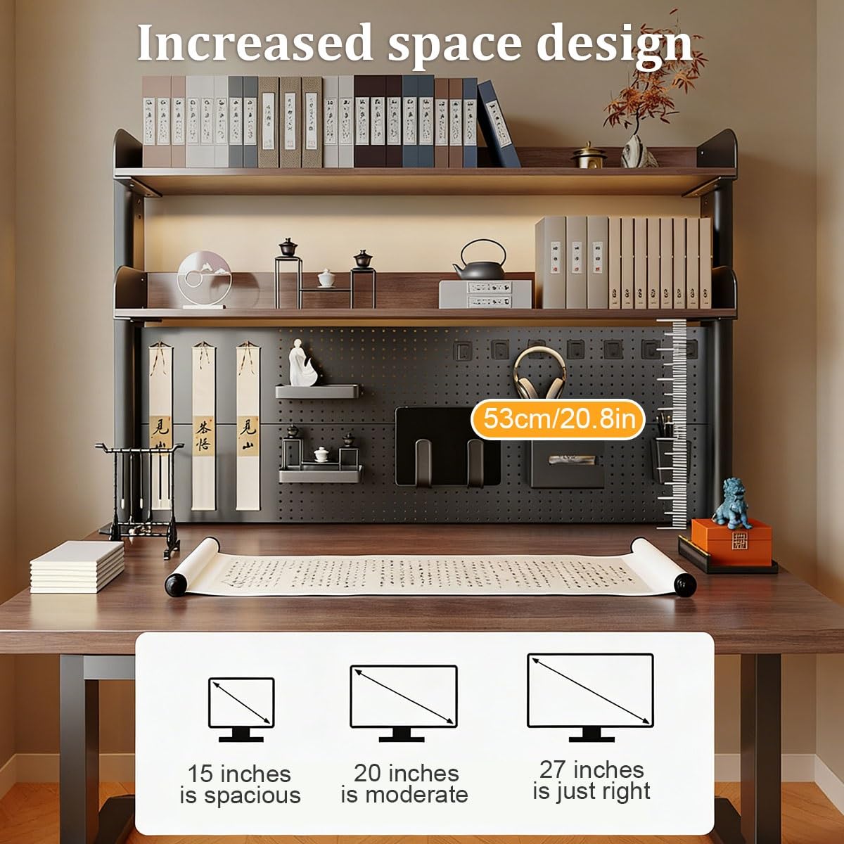 Schreibtisch-Bücherregal aus Holz mit 2/3 Etagen, Stecktafel und Zubehör, aufsteckbarer Tisch-Organizer für Heimbüro und Wohnheim, 90 x 38 cm / 35.4x14.9in