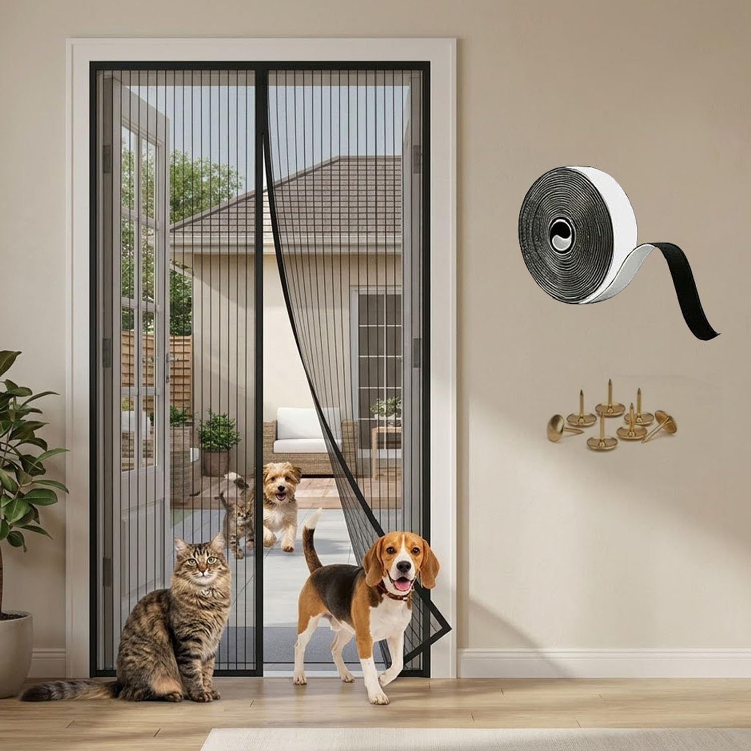 Rideau Magnétique de Porte Moustiquaire Anti-Insecte Voilage Protection | Maille Fine Fermeture Aimantée Sans Perçage Installation Facile Entrée Balcon Chambre Idéal Animaux(Noir,W145xH260cm)