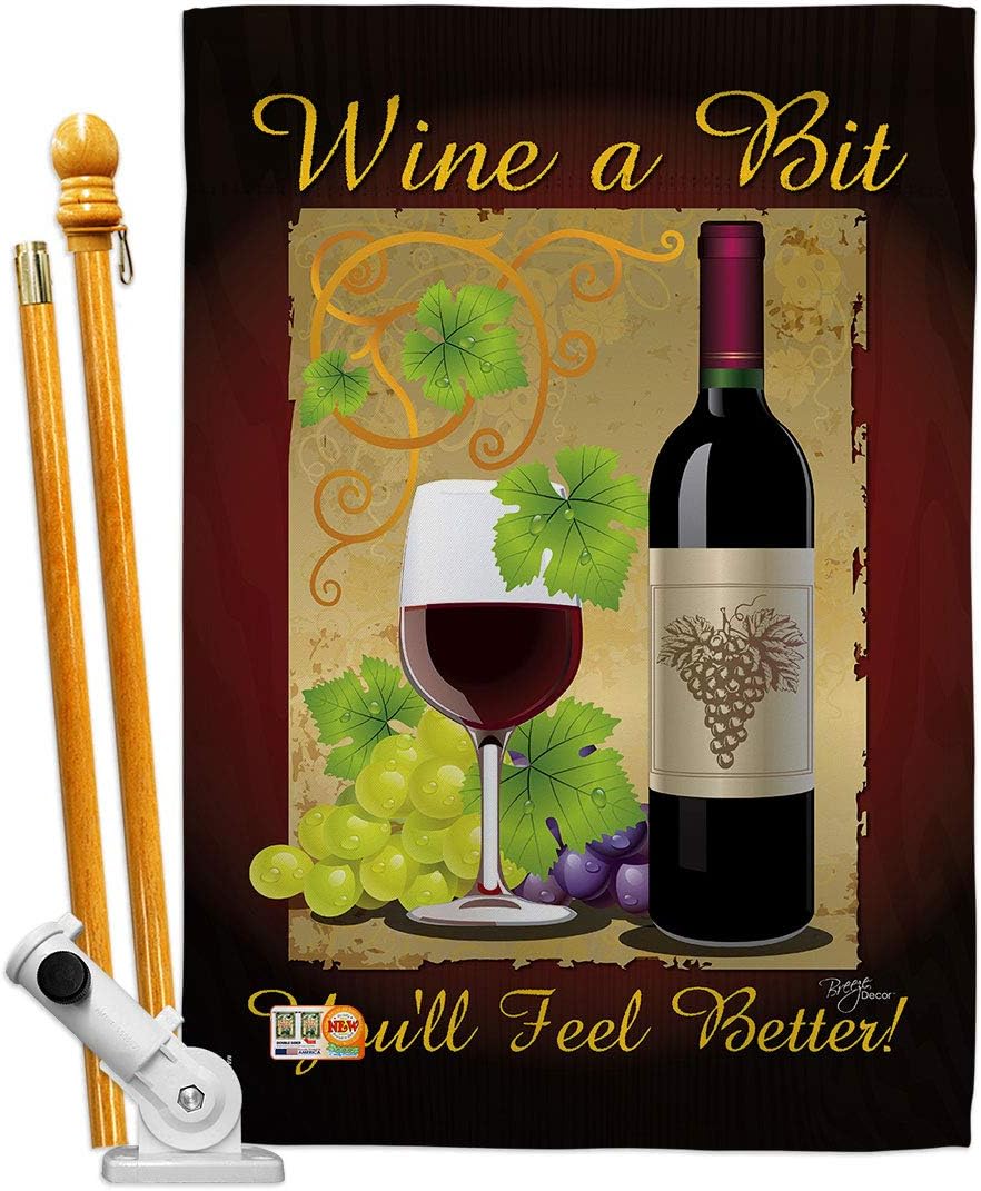 Wine a Bit House Flag Beverages Drink Fruits Cheese Sangria White Red Rose Dessert Sparkling Small Decorative Gift Yard Banner Made In USA 28 X 40
