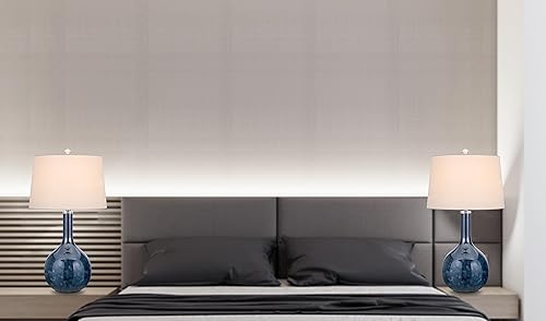 Miniatura 5 de Cal Lighting Lámpara de mesa Kemi 150W 3 Way Art Glass con pantalla de tambor cónico de tela. Precio y venta de pares.