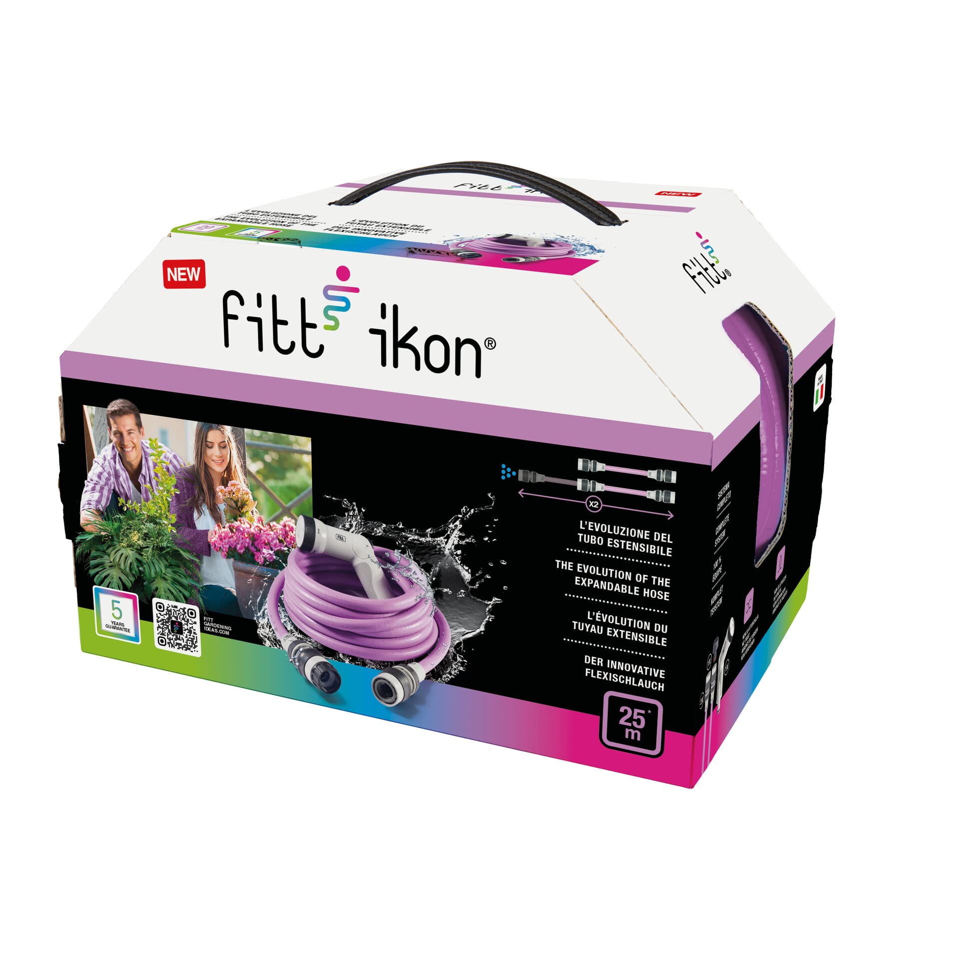 FITT IKON 25 m, Tubo Acqua da Giardino per Irrigazione, Estensibile, Compatto, Leggero e Pronto all'uso, con Pistola Multigetto, Lavanda