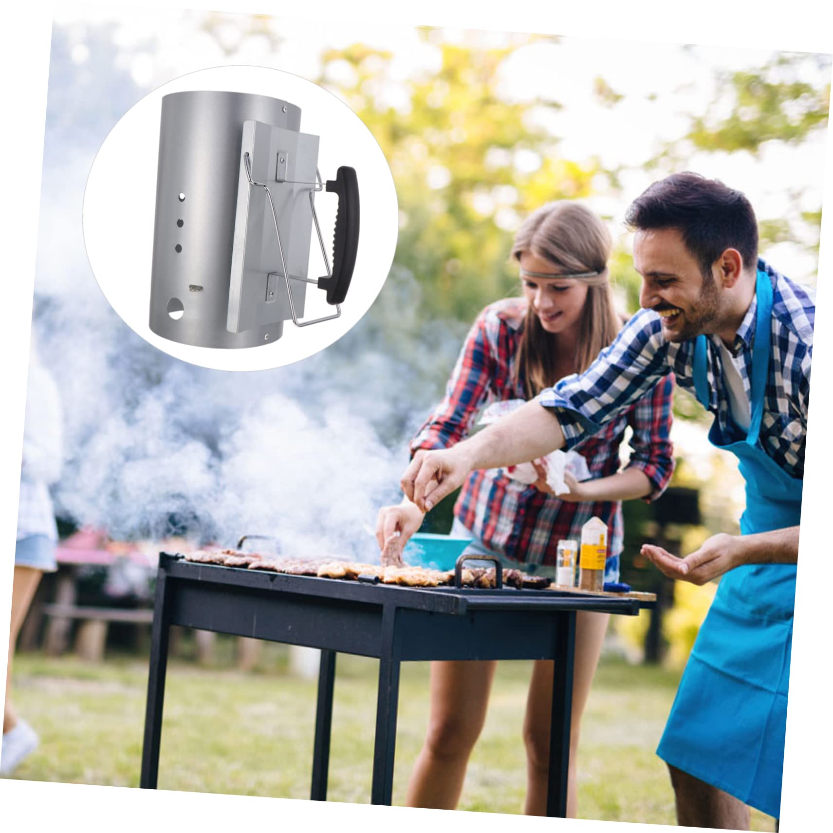 Hemobllo Allume-cheminée à Charbon Galvanisé pour Barbecue, Poignée Nylon, 19cm, Ventilation Rapide, Usage Extérieur, sans Goût Chimique