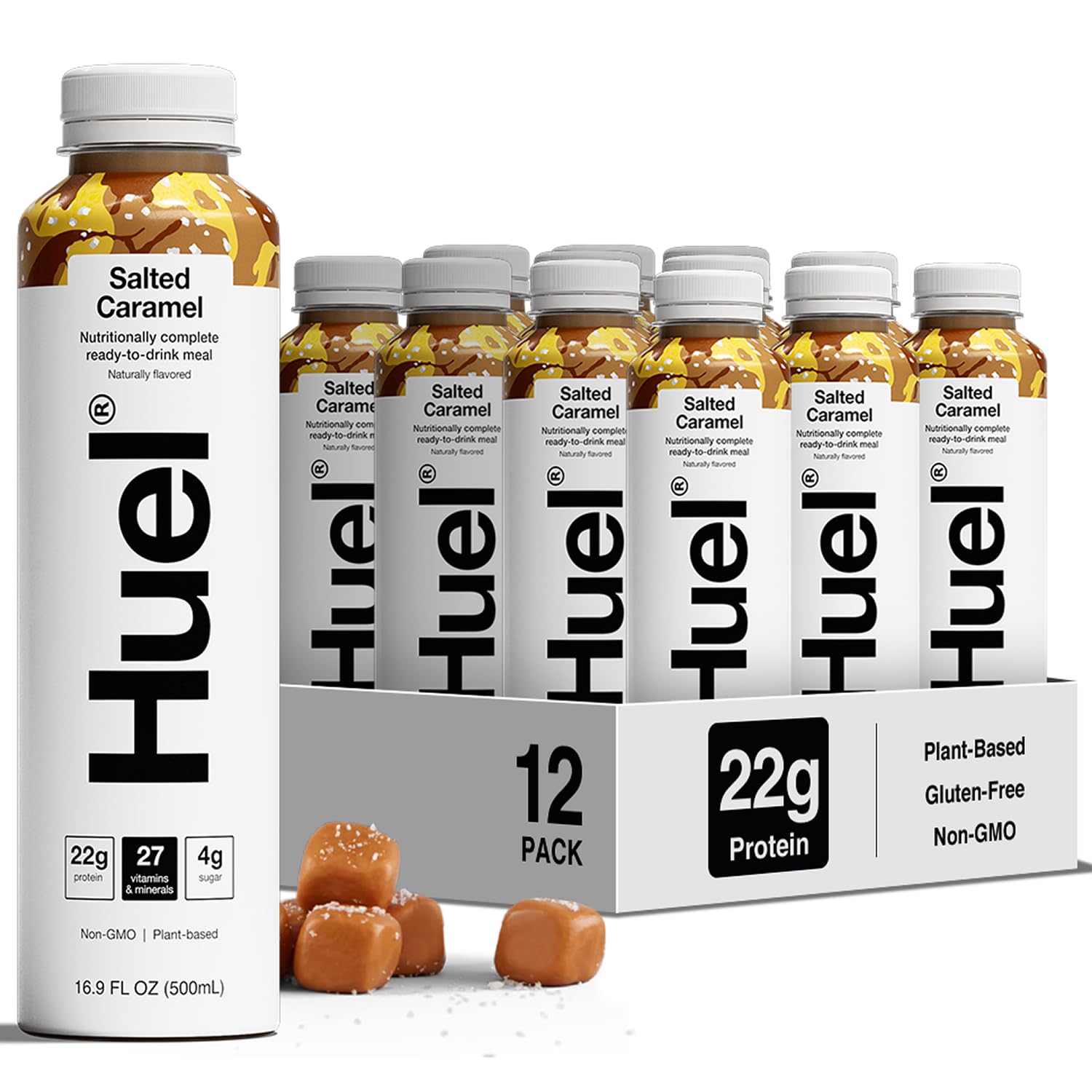 Huel Ready-to-Drink | Salted Caramel Meal Replacement Drink | High Protein Drink | Nutritionally Complete, Low Sugar, High Fiber, Plant Based, Vegan, Healthy | 22g Protein Per Bottle, 16.9 Fl Oz (12 Pack)