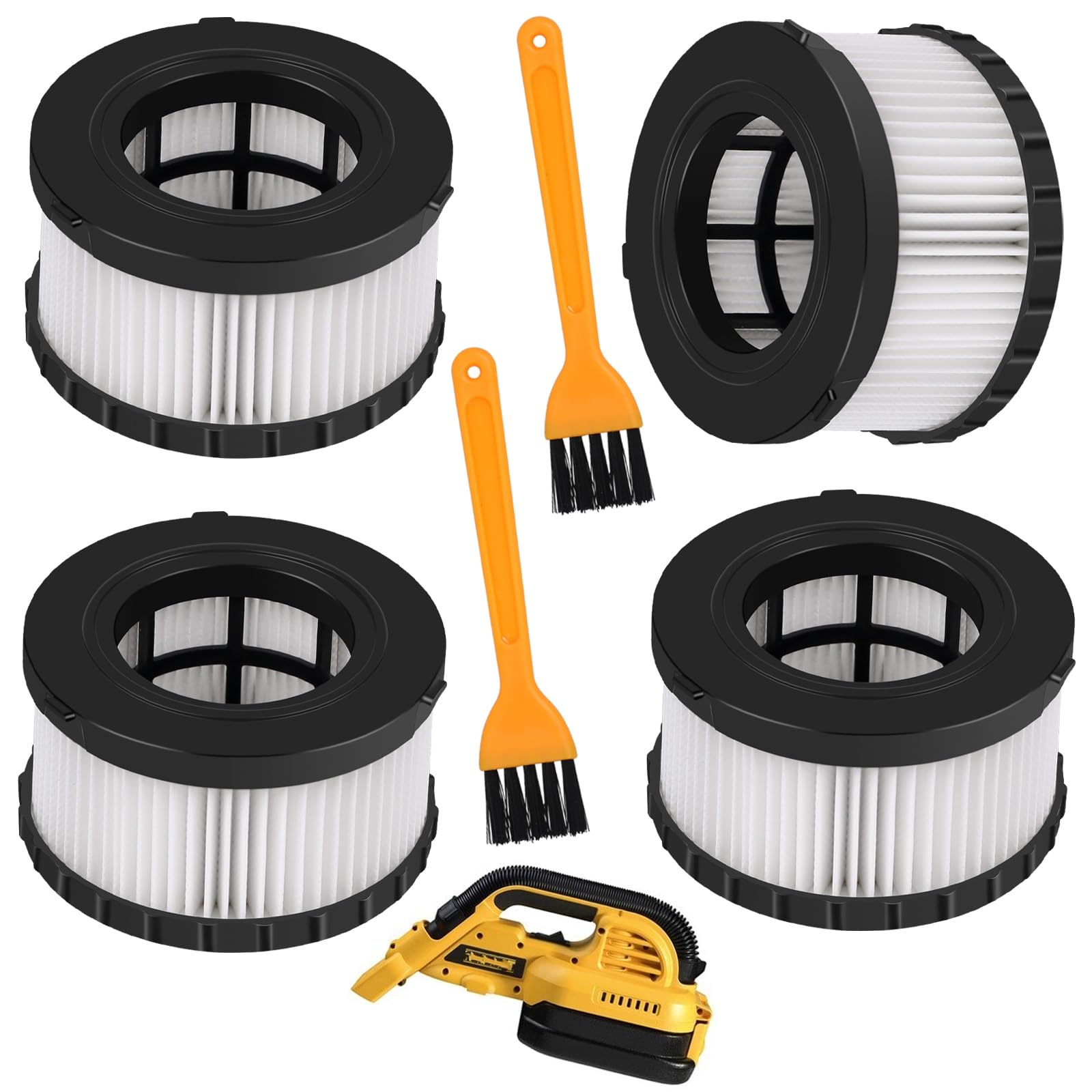 4-Pack DC5151H HEPA Filter Replacement, Compatible with DEWALT Dry Wet Vacuum DC515 DCV517 DCV517B, washable and reusable filter vacuum cleaner, with cleaning brush