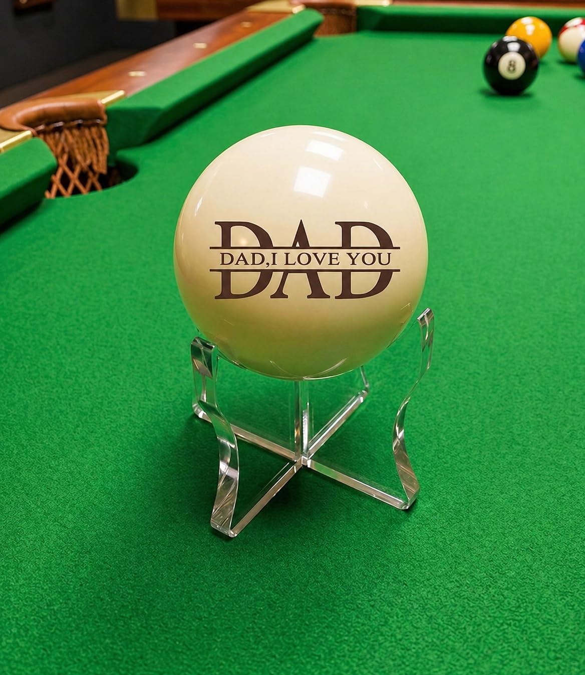 Engraved Personalised Cue Ball for Billiards, Acrylic, 57mm, Brown, with Stand-image-13