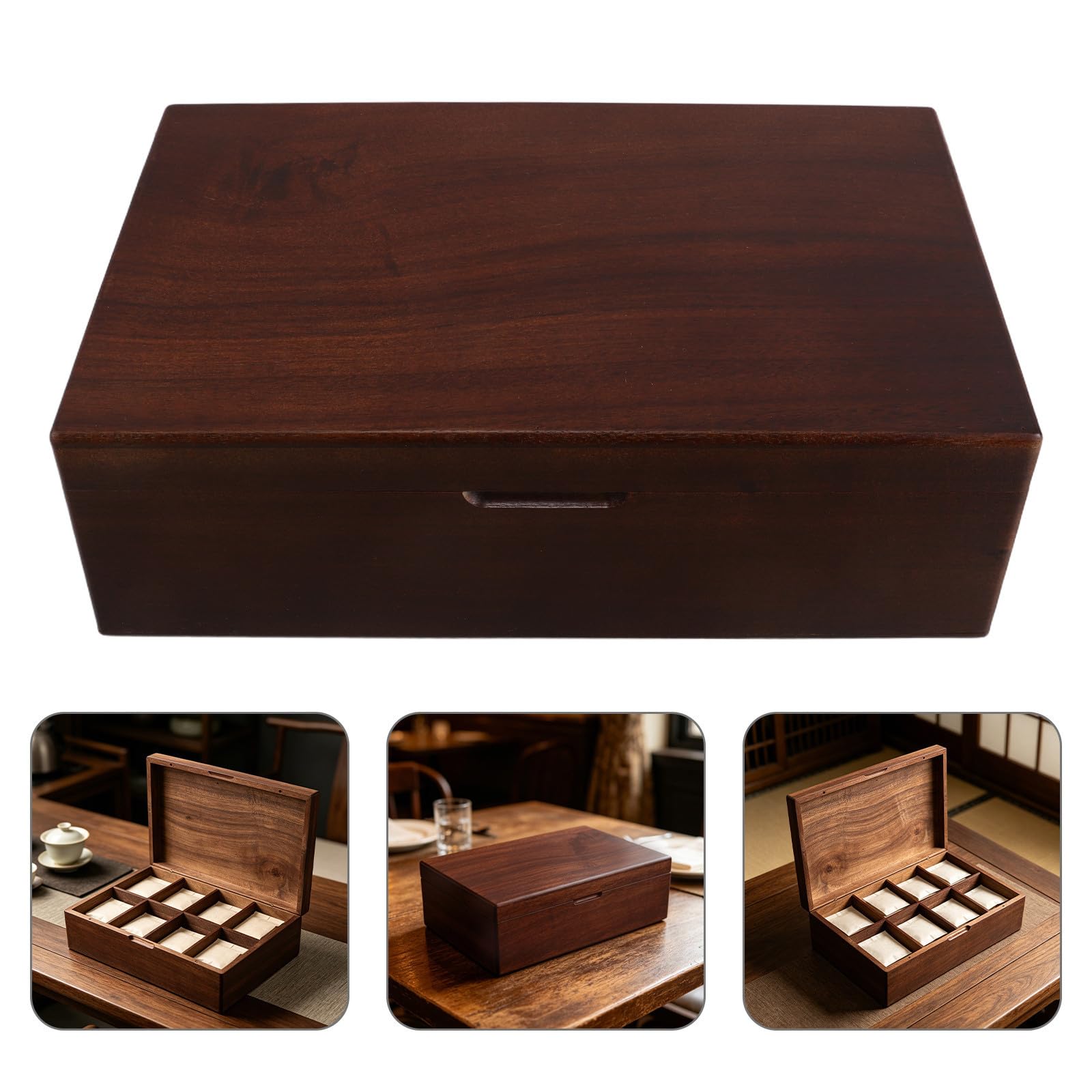 HOMSFOU Holz Teebeutel Aufbewahrungsbox mit 8 Fächern Rechteckiges Design Platzsparend und Schnell Zugänglich für Zuhause und Kaffee Station im Vintage Stil Wiederverwendbar