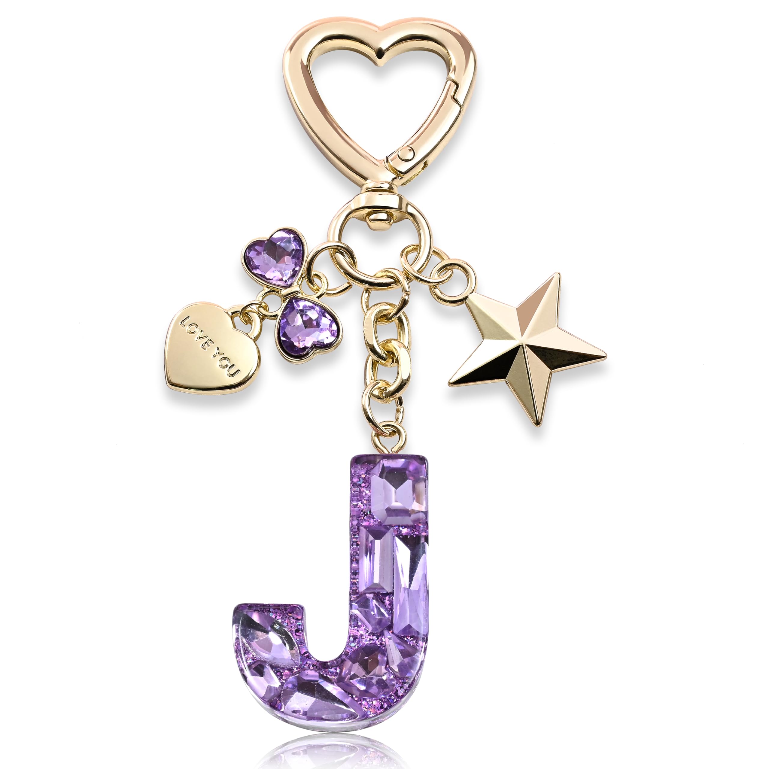 Cute Bling Keychain initial Letter Butterfly Star Pink Purple Gift for Women Girls Bag Cup Charms Accessories