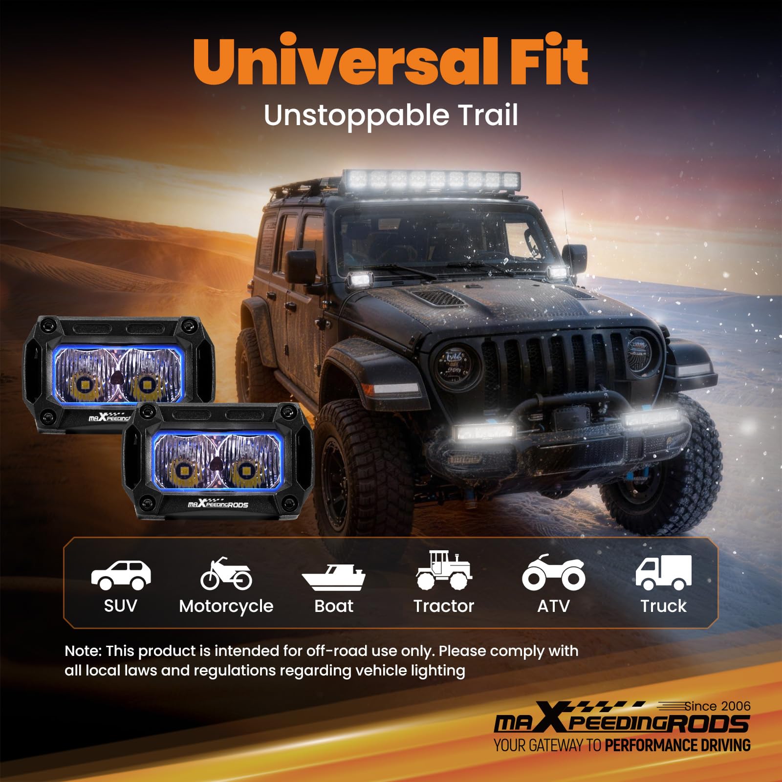 maXpeedingrods 3,3 cala 20 W LED Off-road Pod, listwa świetlna 2000 lm, białe światło, IP67 lampy z wiązką przewodów, do samochodów ciężarowych, Jeepów, Pickupów, ATV, UTV, motocykli i traktorów, 2