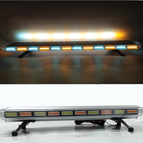 Miniatura 2 de VAGMI 12V-24V ámbar blanco advertencia de emergencia estroboscópica 55" COB LED barra de luz flash para camión remolque construcción vehículo coche,