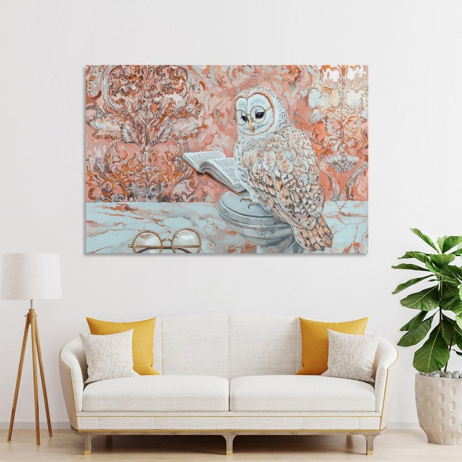 Junmoney Canvas Wall Art Owl Reading A Book, 24x36inch(60x90cm), for Living Room, Bedroom, Office Or Hallway, Decorative Artwork with Broad Appeal