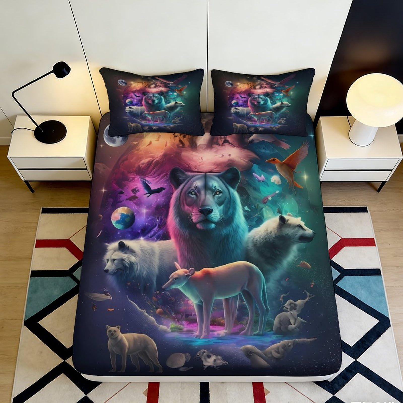 Pnayamiorkfel Style-8 3D Printed Cosmic Wildlife Fitted Sheet Microfiber Soft Animal Universe Mattress Cover For Bedroom Dorm Decor 90X200x25cm