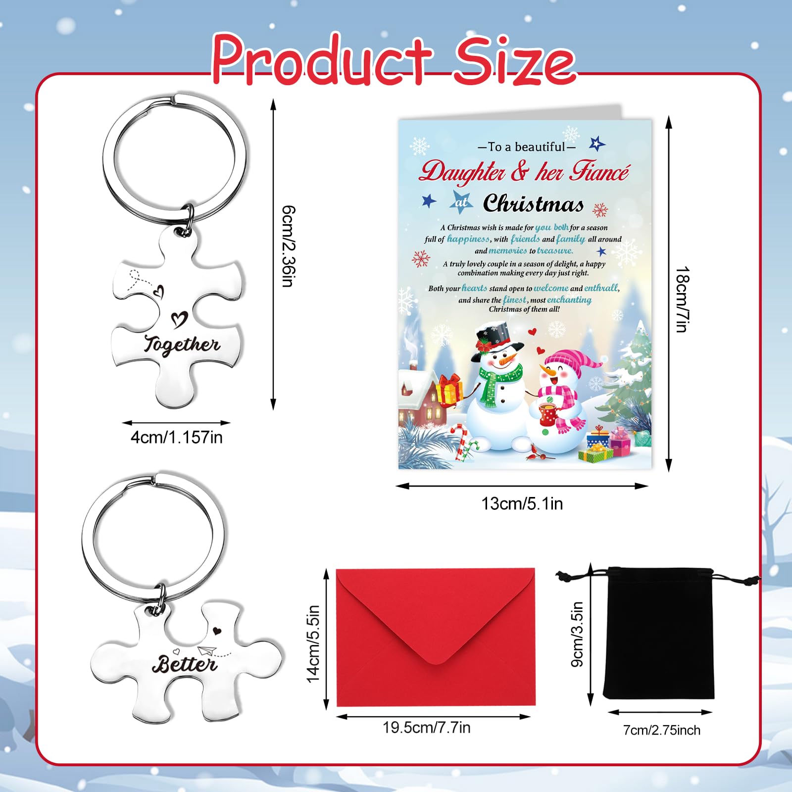 HOWAF Daughter and Fiance Christmas Card, Daughter & Fiancé Card & Couple Keyrings, Couple Gifts for Christmas - Image 2