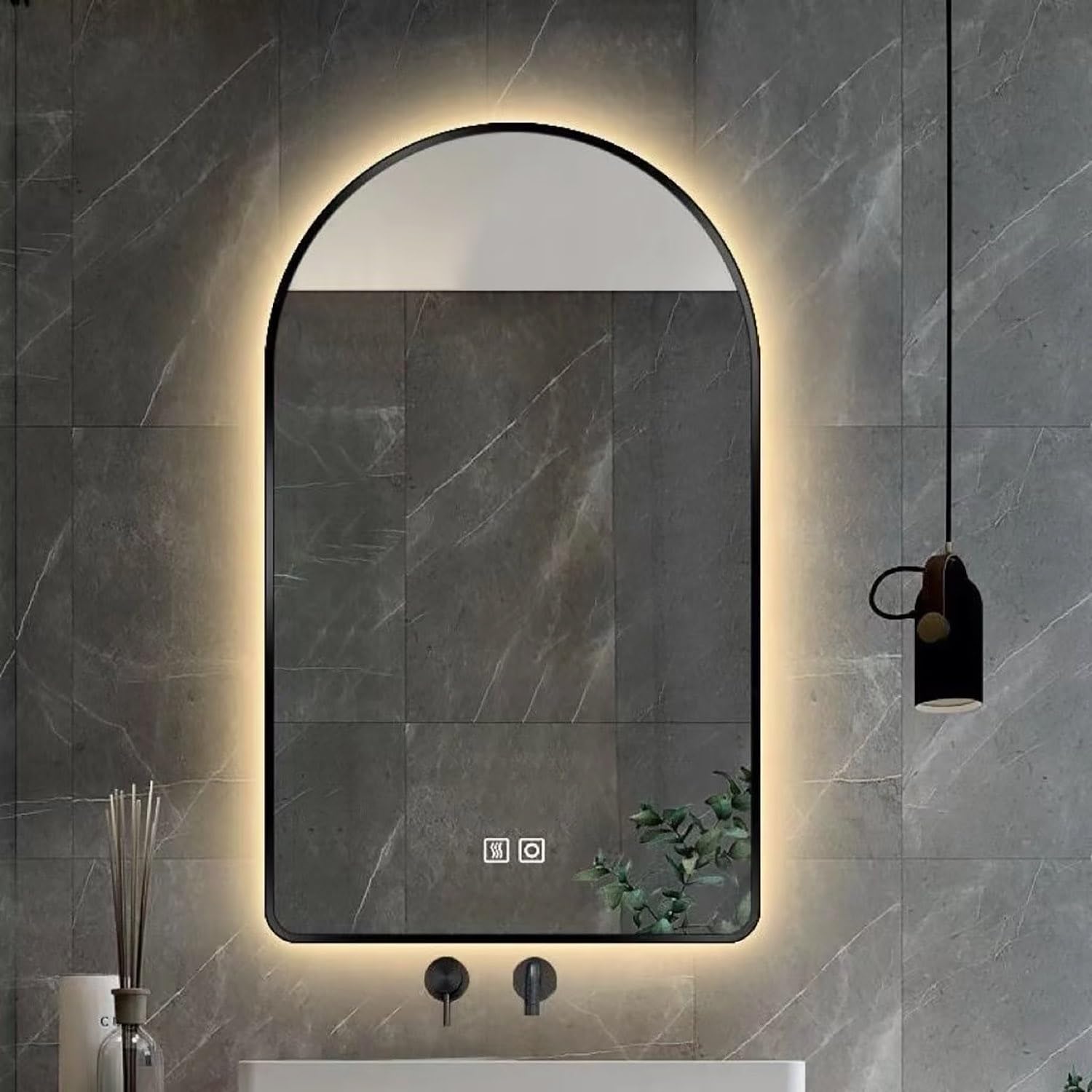 Miroir de salle de bain anti-buée et dimmable avec cadre en métal noir 80/90cm