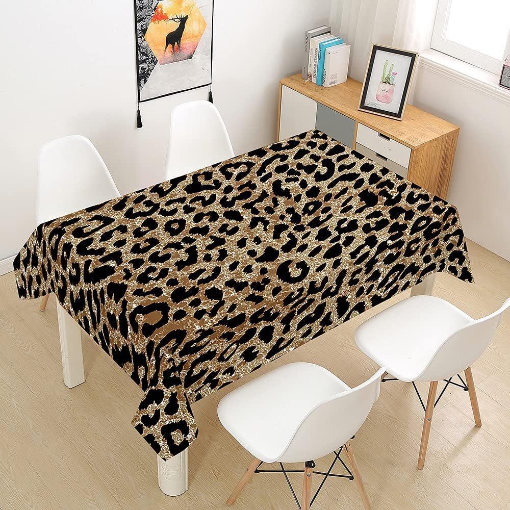 Tovaglia Antimacchia Rettangolare/Quadrata Stampa Leopardata, Tovaglie da Tavolo Impermeabile Poliestere Marrone 3D, per Natalizia Cucina Feste Giardino, 200x200 cm A/B312