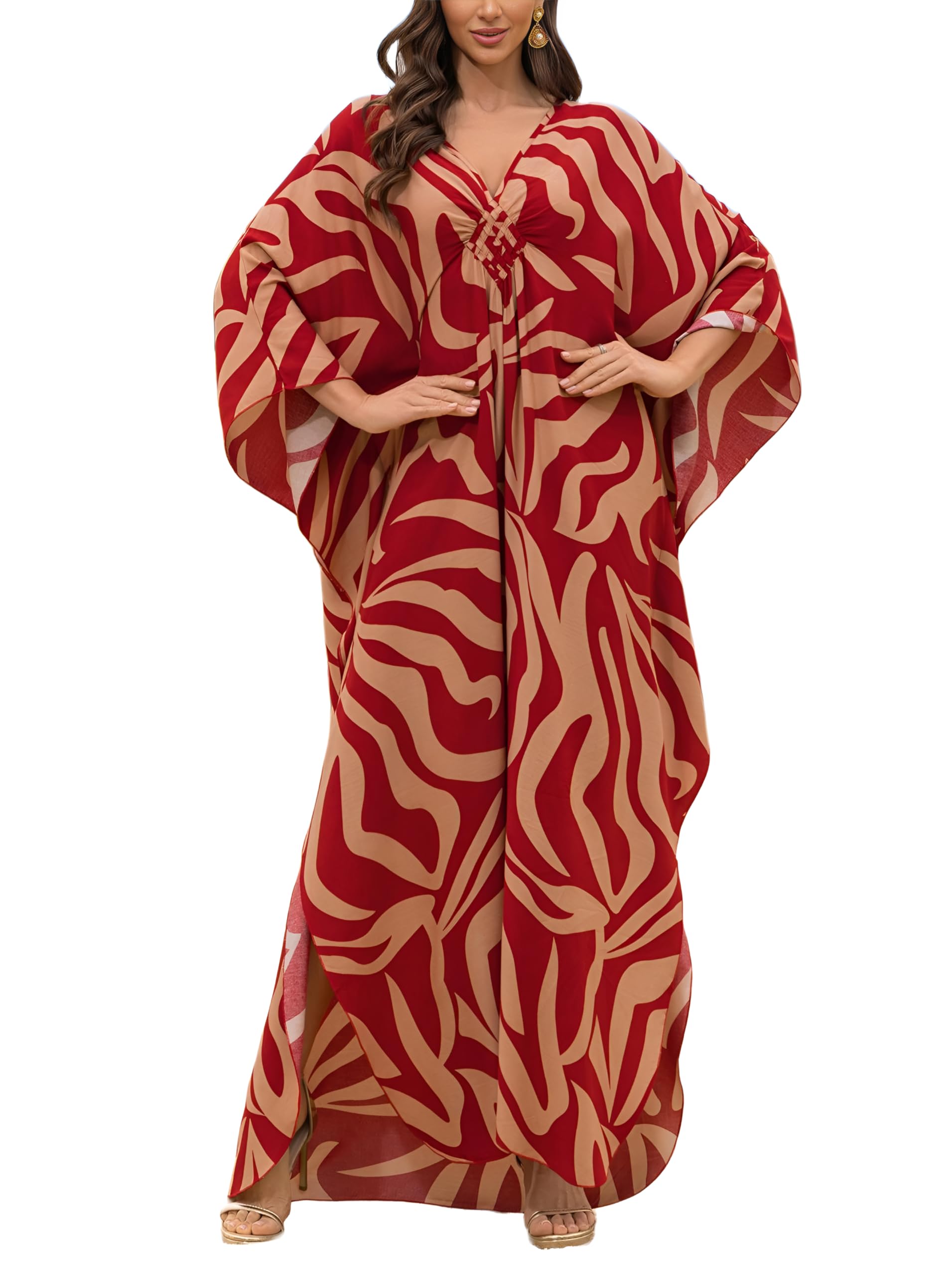 KEYLORTING Plus Size Kaftan Dress Women, African Moo Moo Print Caftan, Batwing Dress, Beach Cover Up for Party and Loungewear