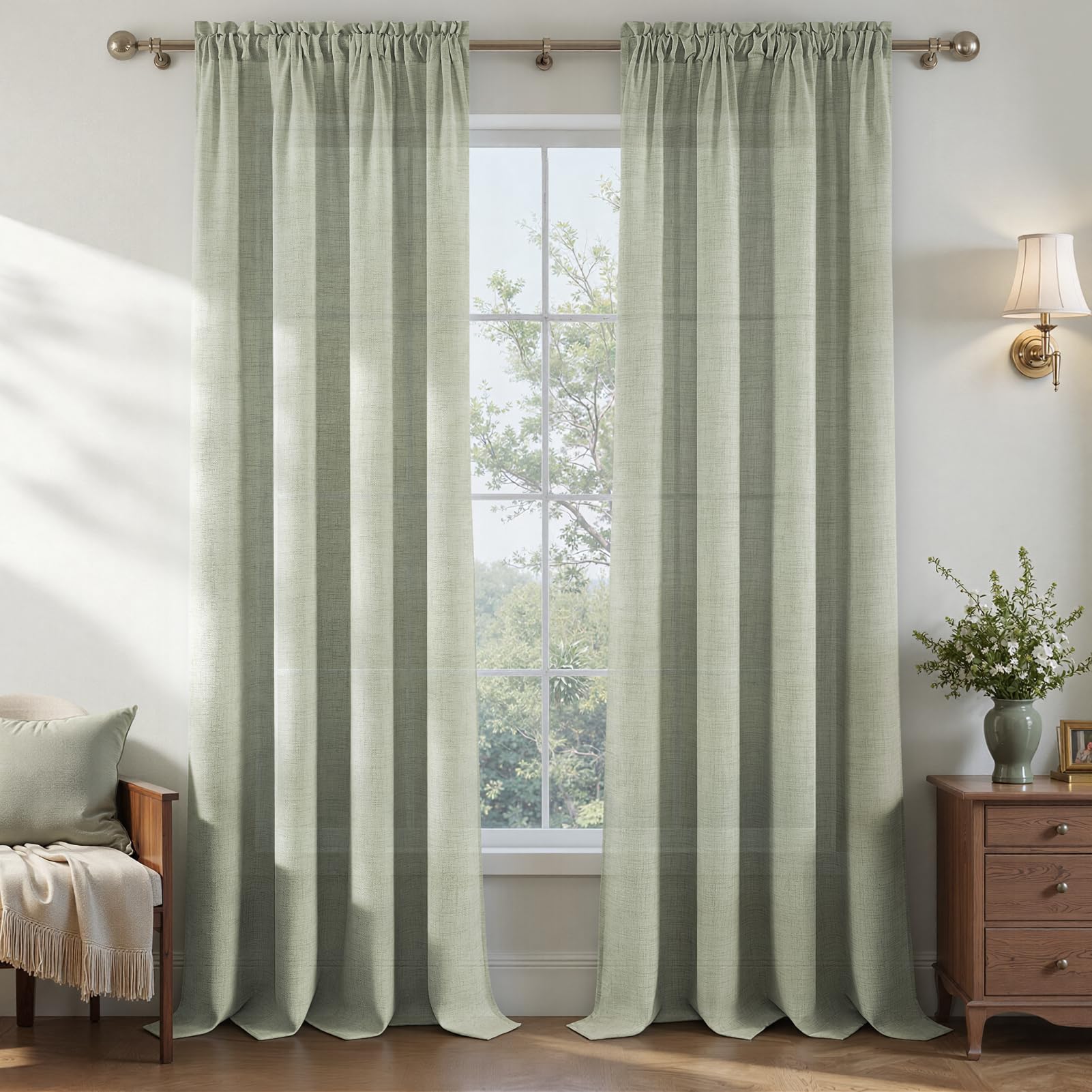 MRTREES Leinen Gardinen mit Stangendurchzug Leinenoptik Vorhang Halbtransparent，Moderne Vorhänge für Wohnzimmer Schlafzimmer Innen Deko Fenster