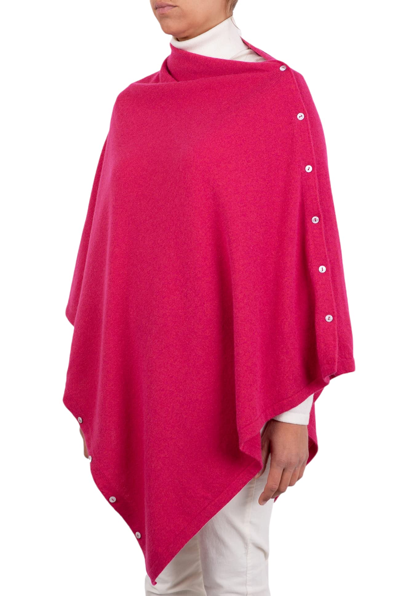Poncho Buttons Mixed mere Women Made in Italy Merino Wool mere Black Beige White Blue Grey Knit Cape Shawl One Size Multipurpose Winter Clothing Shrug - Pink - One size