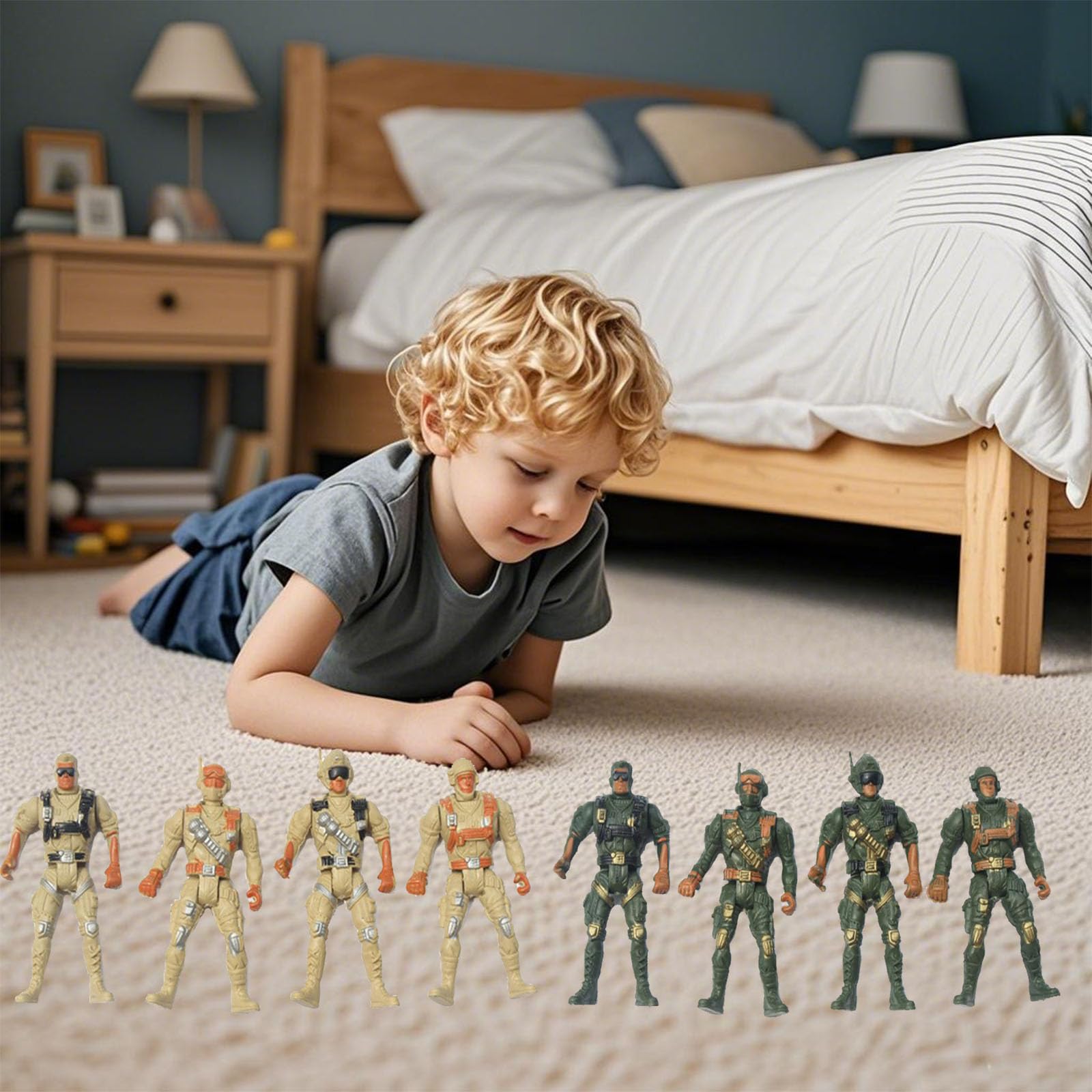 16 PCS Toy Soldiers Army Toys, 9cm Military Figures with 8 Green and 8 Sand Colors, Realistic Army Men for Collection and Display, Compatible with Various Toy Sets - Image 4