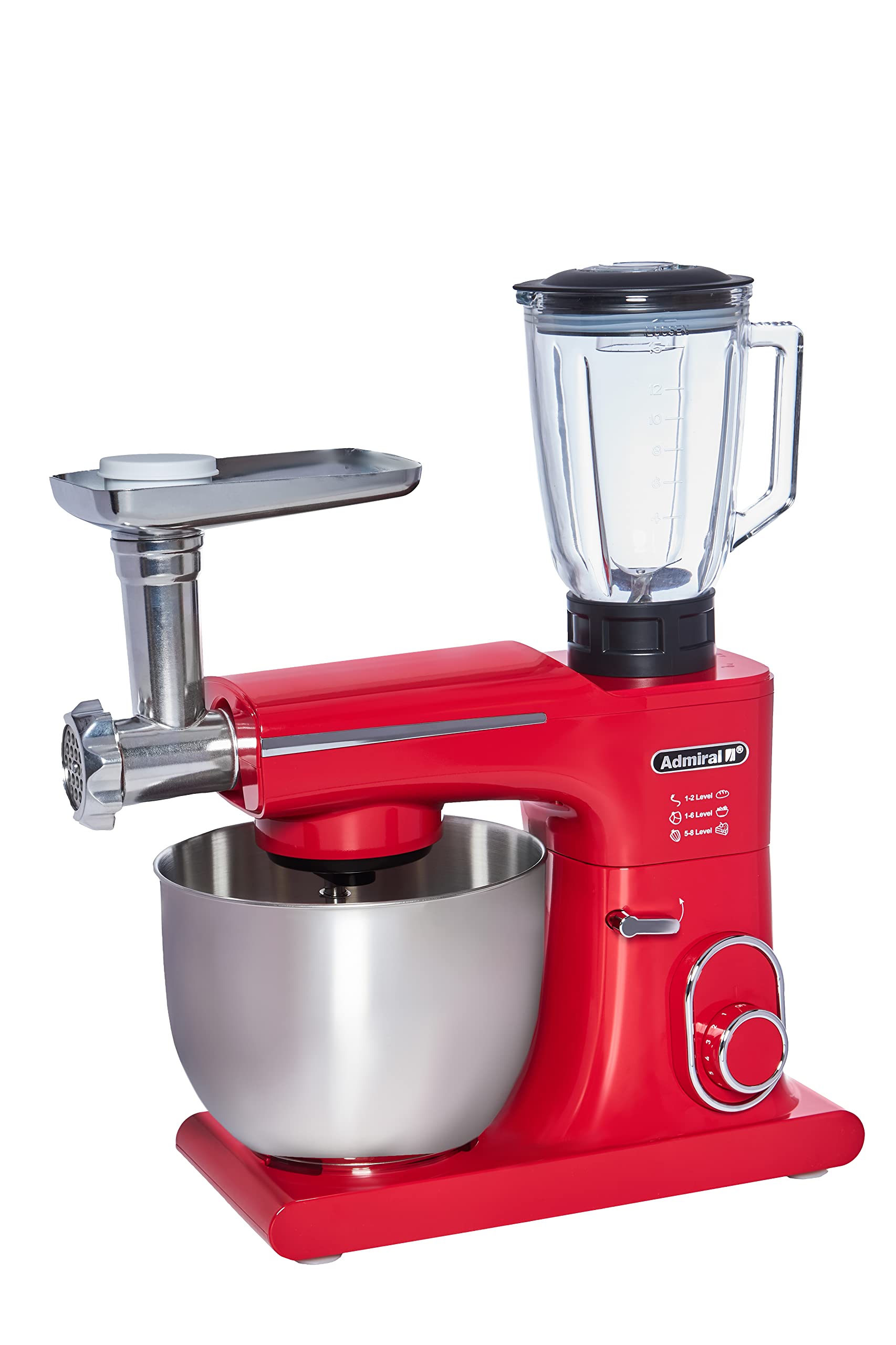 Admiral Stand Mixer, 7L SS Bowl With 1.5L Glass Blender & 1 Set Meat Grinder, Low Noise 75dB Highest Speed, Manual Knob Switch With 8Speeds, 1500W, ADSM7SS15, 1 Year Warranty.