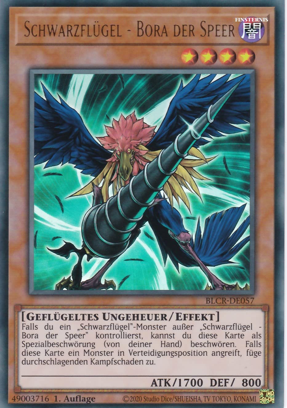 Yugioh Sammelkarte: Schwarzflügel - Bora Der Speer (Ultra Rare) Inkl. Toploader – Deutsch & 1. Auflage!
