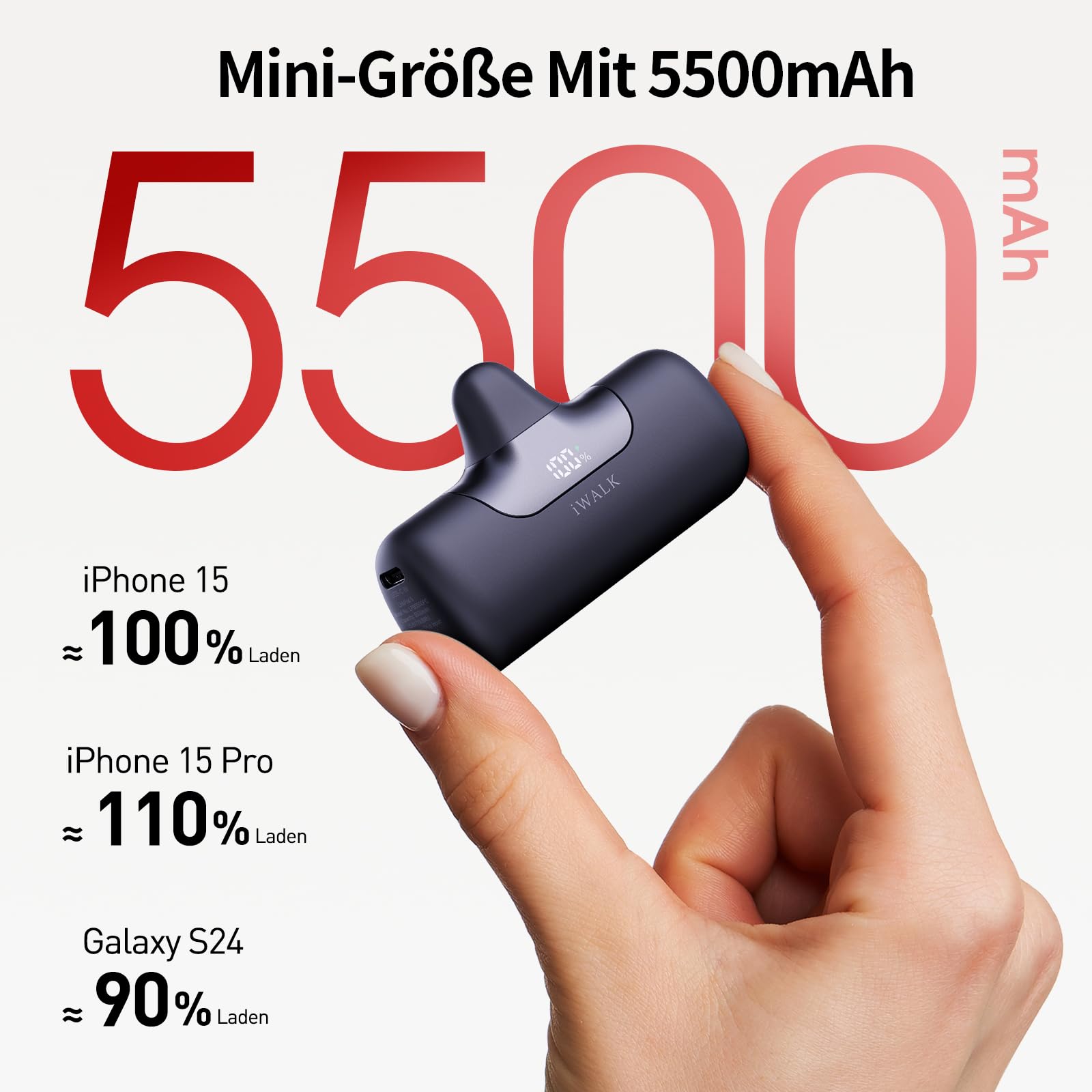 iWALK Powerbank 5500mAh Mini USB C Power Bank 22.5W Fast Charging Powerbank Klein Leicht Kompakte Externe Handyakkus für iPhone 17/16/15 17 Pro Max iPad, Samsung Galaxy S24/S25, Android Handy