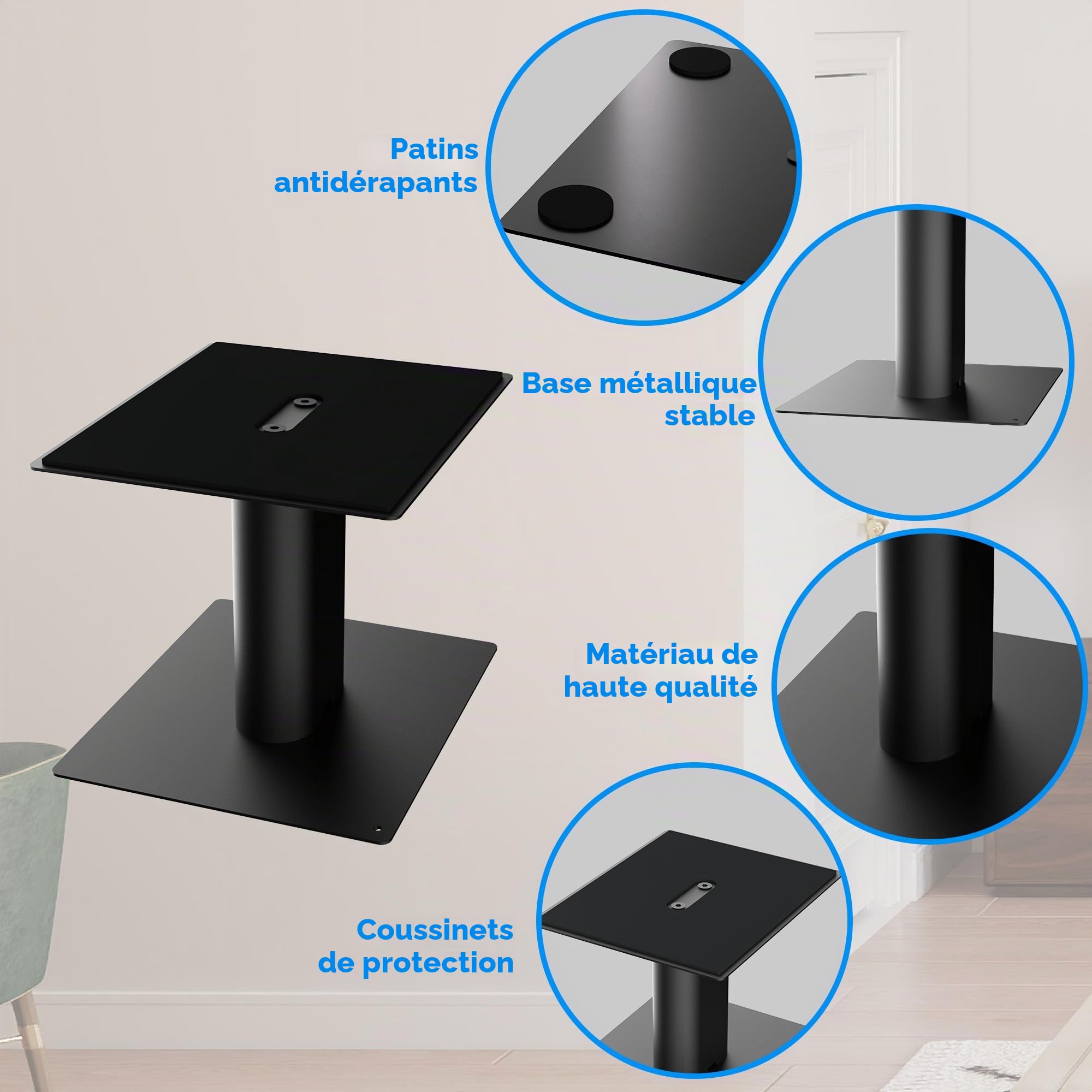suptek Support d'Enceinte de Bureau avec Plateau 16,5 x 20 cm, Universel Supports de Haut-parleurs Idéal pour Home Cinéma et Bureau,Hauteur 157 mm Charge Max 20 kg, Lot de 2, Noir SDM003MB
