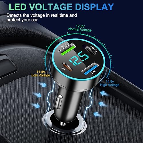Miniatura 6 de Cargador de coche de 65 W 4 puertos USB Cargador de coche PD QC3.0 Cargador USB con voltímetro LED Cargador rápido para coche compatible con Samsung