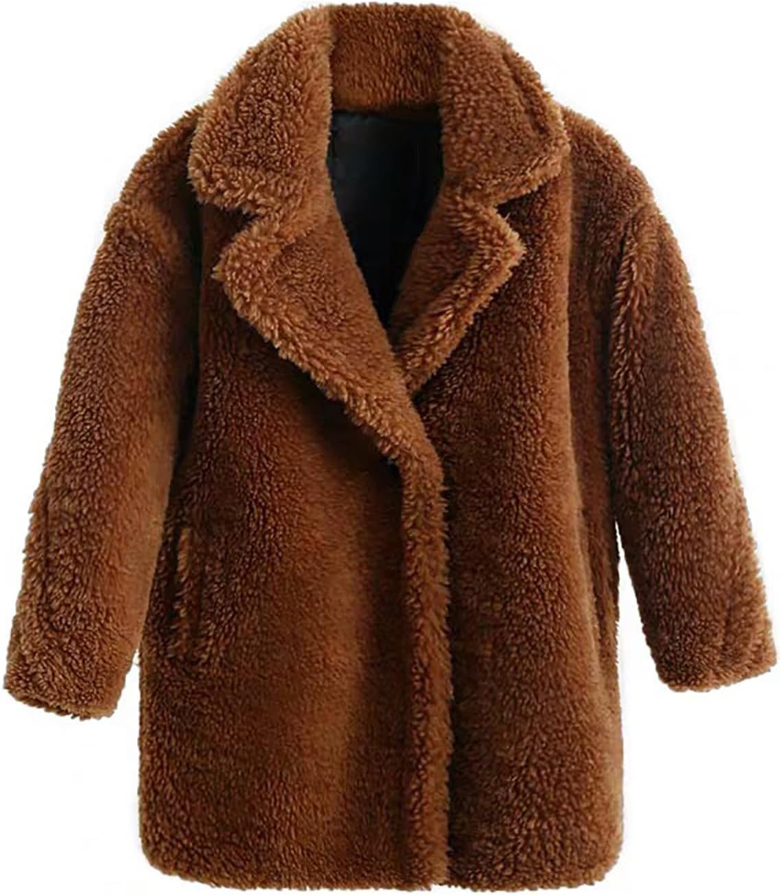 Fuzzy Fleece Jacket for Girls Sherpa Overcoat Faux Fur Jackets Plush Fleece Long Winter Coat Warm Button Down Lapel Outerwear
