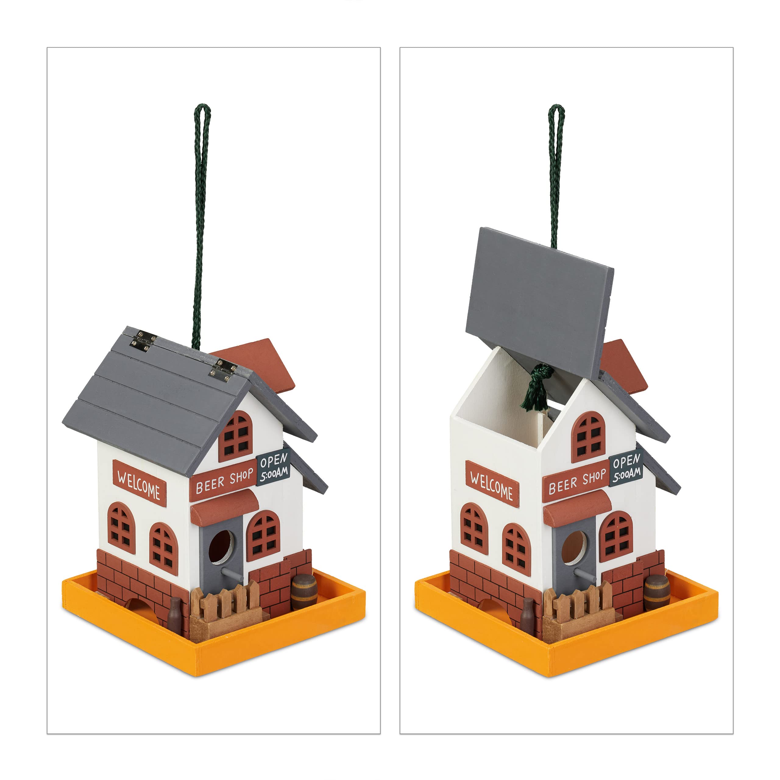 Relaxdays Cabane à Oiseaux, Suspendre, en Bois, Toit ouvrant, HLP : 23 x 18 x 18 cm, pour Jardin, Multicolore
