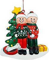 Vista 3 de Adorno Colgante de Pareja Embarazada y Perro - Adorno de Navidad para Esperando con Hueso de Perro, Personalizado