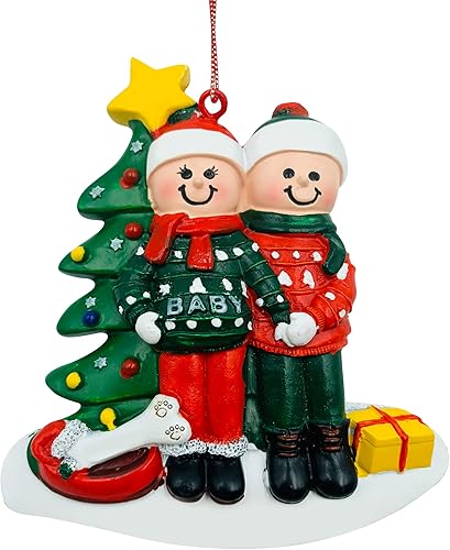 Miniatura 3 de Adorno de pareja embarazada y perro, adorno de Navidad con hueso de perro, personalizado