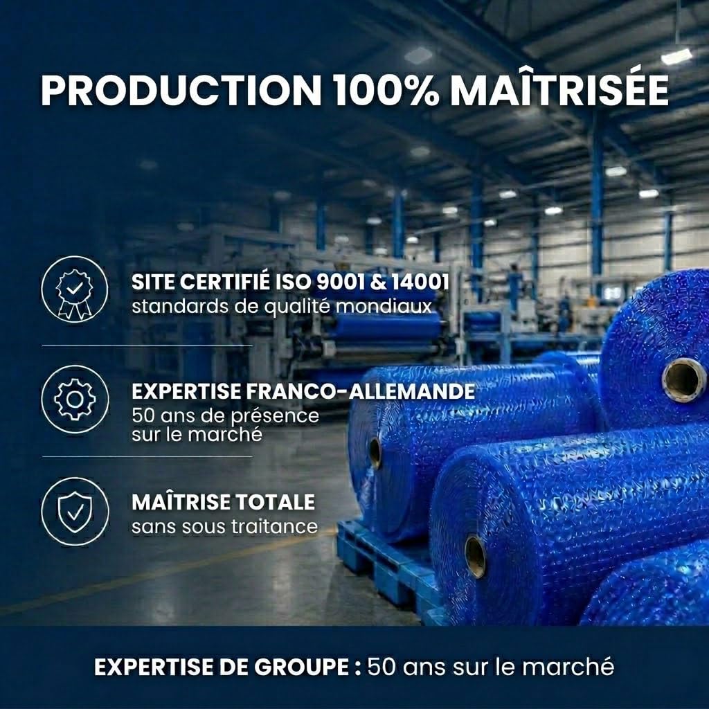 Bâche à Bulles Solaire Piscine 7 x 3,5 m - Epaisseur 500 Microns Premium - Bordée 4 Côtés - Technologie Alvéolaire Chauffante Anti Algues - Bleu/Gris
