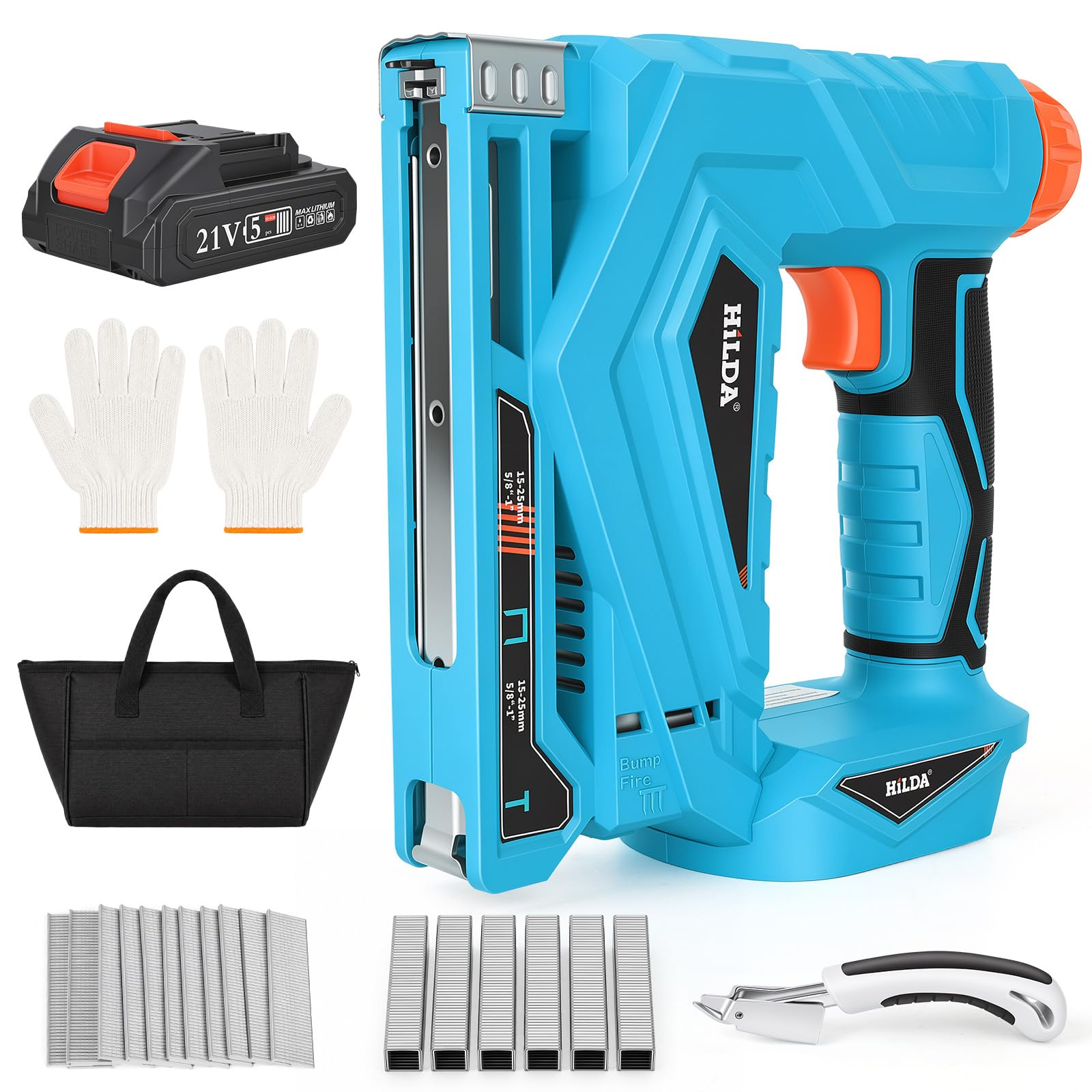 Agrafeuse/Cloueuse Electrique 2 en 1, 21V Cloueuse Sans Fil avec Batterie | Cloueuse Electrique Sans Fil avec 1000 Clous et 1000 Agrafes, 6 Profondeur Réglable pour Bois, Bricolage