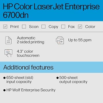 HP Color LaserJet Enterprise 6700dn Printer, Best for Business (6QN33A)