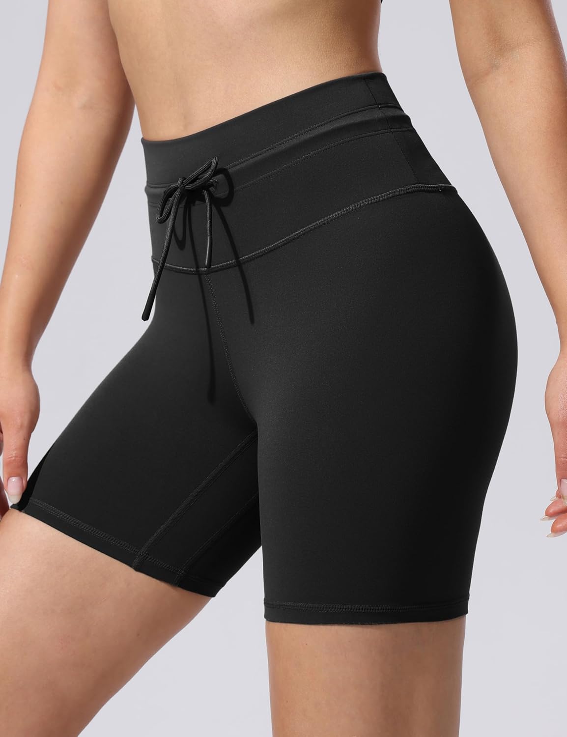 POSHDIVAH Women's Creamluxe Biker Shorts-6"/8" High Waisted Drawstring Running Gym Volleyball Yoga Workout Shorts - Image 6