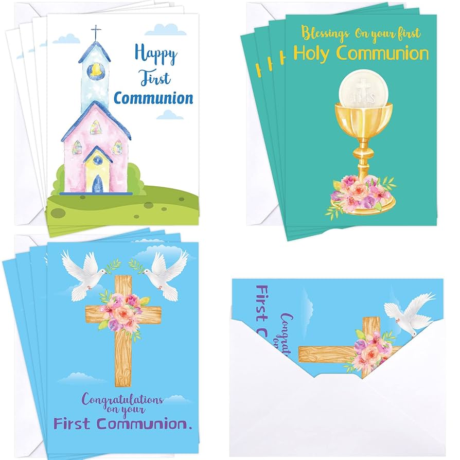 Amazon.com : ceiba tree Holy First Communion Cards 12 PCS with Envelopes Message Inside for Sacrament Christian Religious Baptism 5X7 inch Baby Shower Confirmation 1st Communion Card : Office Products for Printable First Communion Cards Free