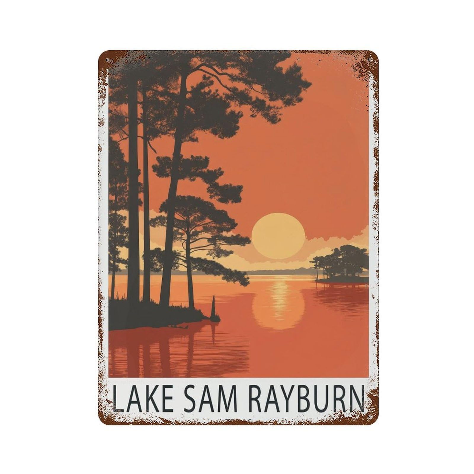 xiaoxiaoshen Lake Sam Rayburn Texas Travel Sunset Landscape Wall Decor Art Metal Tin Poster Modern Home Decor Art Home Bar Shop Decorations Vintage Sign 40x30cm