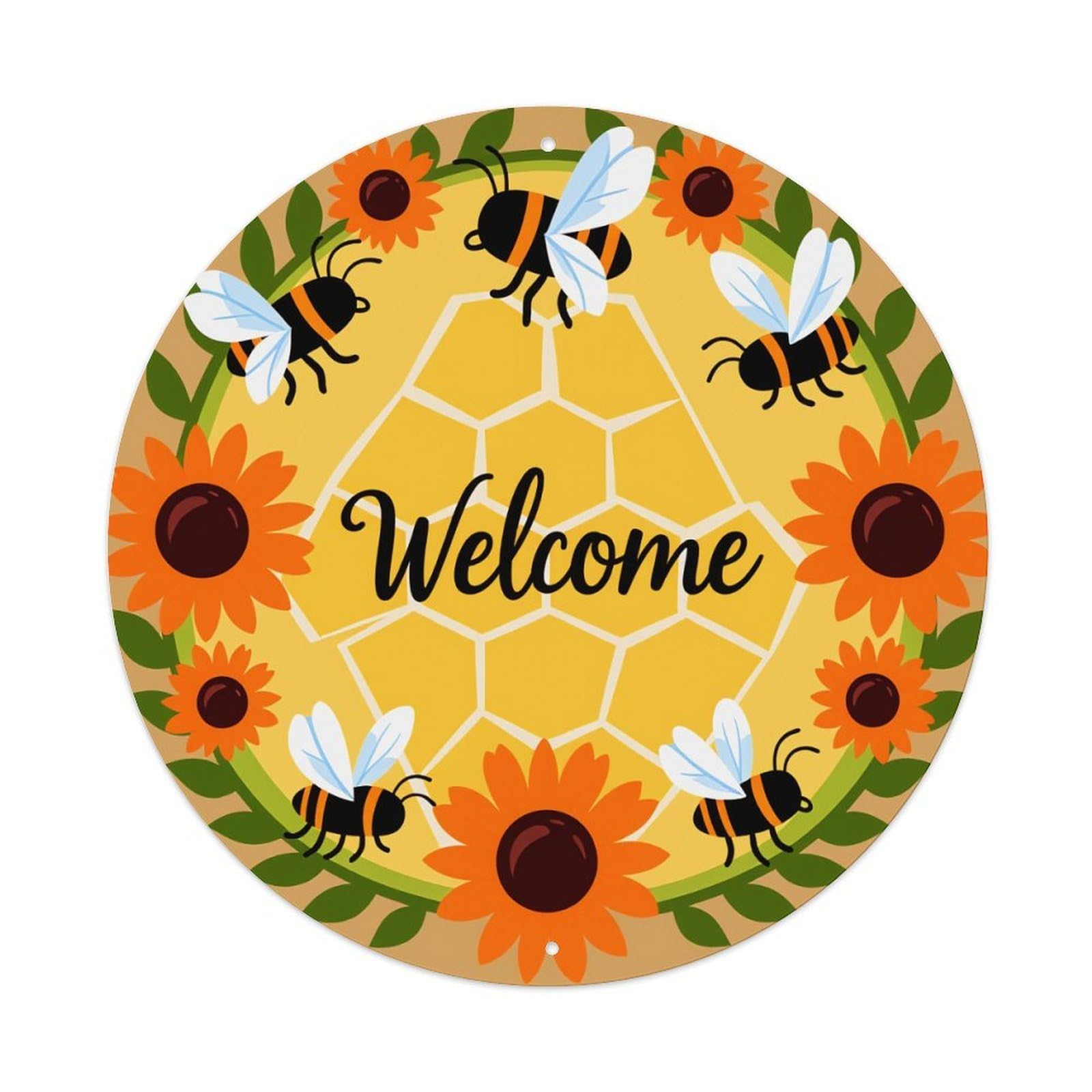 Bee Honeycomb Flowers Welcome Pattern Metal Tin Sign Plaque