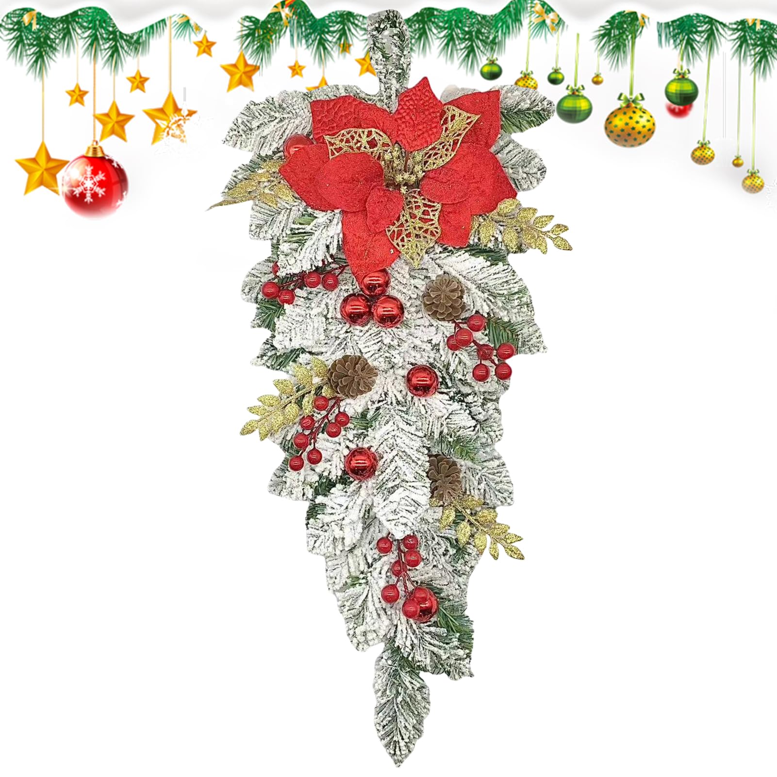Couronne de porte de Noël artificielle et guirlande de vacances pour décoration de maison